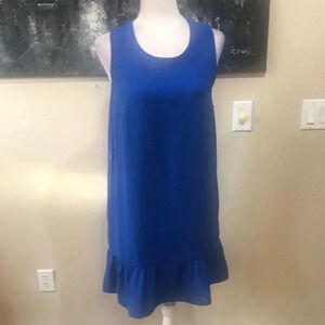 Royal Blue Tank Top Ruffled Hem with Pockets Midi Pullover Dress-Size S